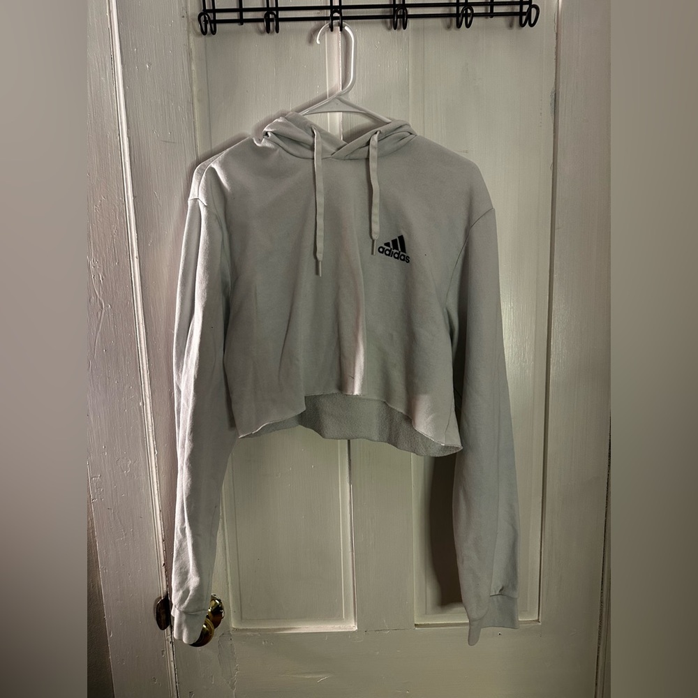 Cropped white Adidas hoodie